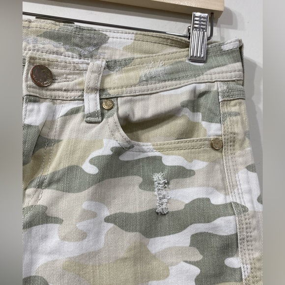 Seven 7 Camouflage High Waist Ripped Skinny Easy fit jeans Beige Green / Cream 6 - Picture 5 of 16